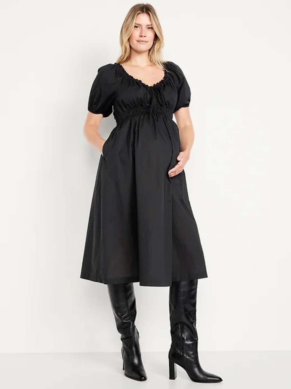 Old Navy Black Puff-Sleeve Midi Dress